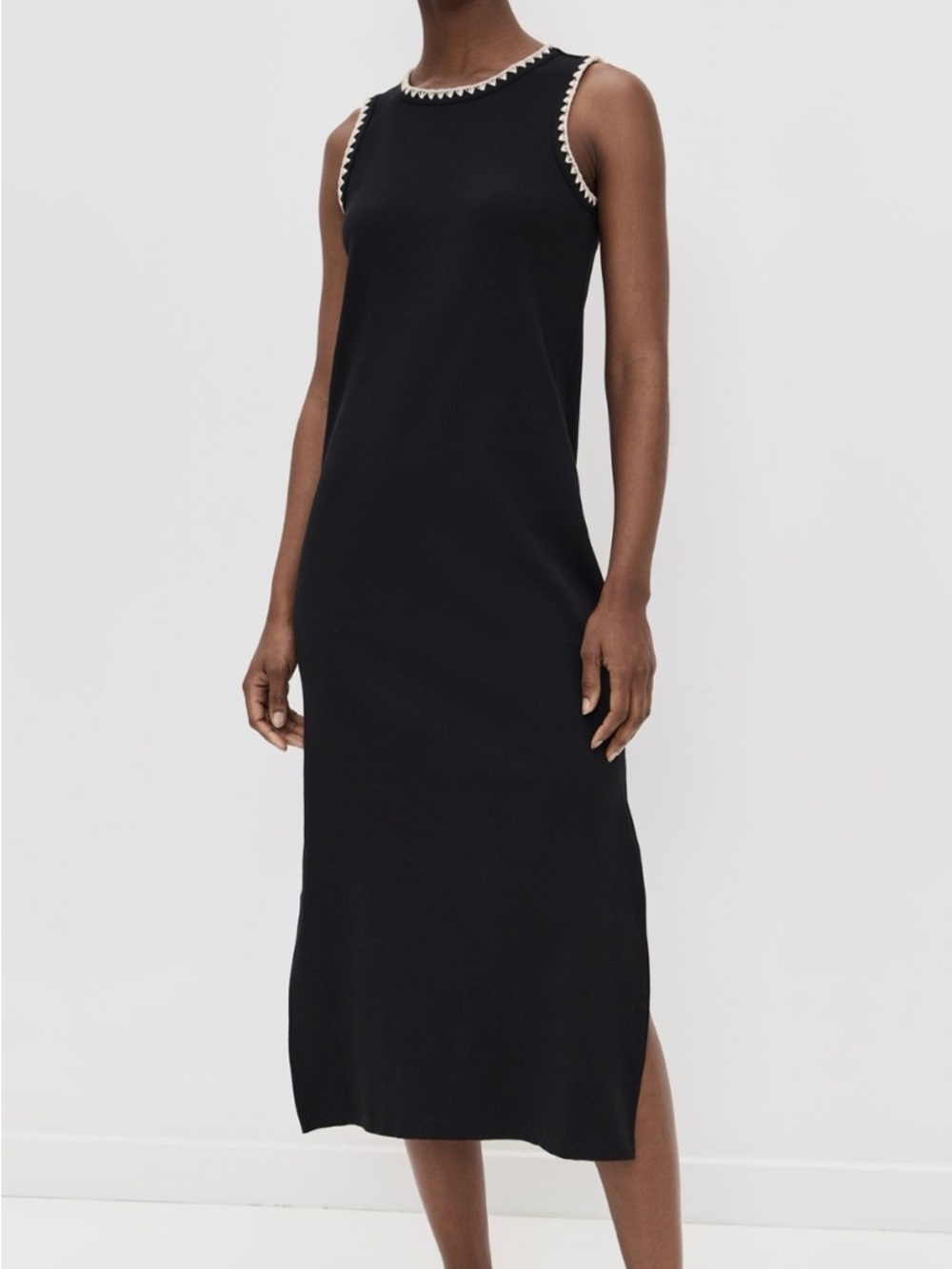 Z Supply Black Midi Tank Dress with Cream Scallop Trim